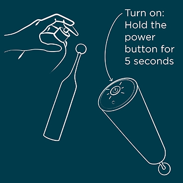 Apply water-based lube to the stimulation head and your clit, then to switch on ROMP Pop, hold the power button for 5 secs until the light turns on. Click the power button to deactivate the travel lock and start ROMP Pop. Place the stimulation head on your clit and get into the groove.